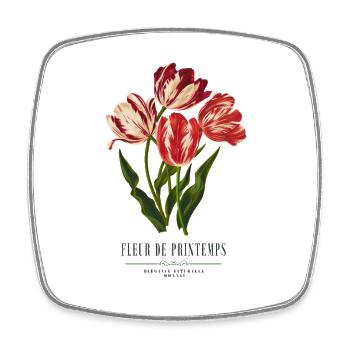 Vintage Red Tulips Botanical Floral Illustration  - Square fridge magnet - white - Front