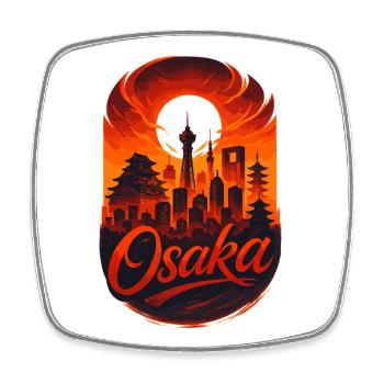 Skyline d’Osaka – Art et style épiques du Japon - Magnet carré - blanc - Devant