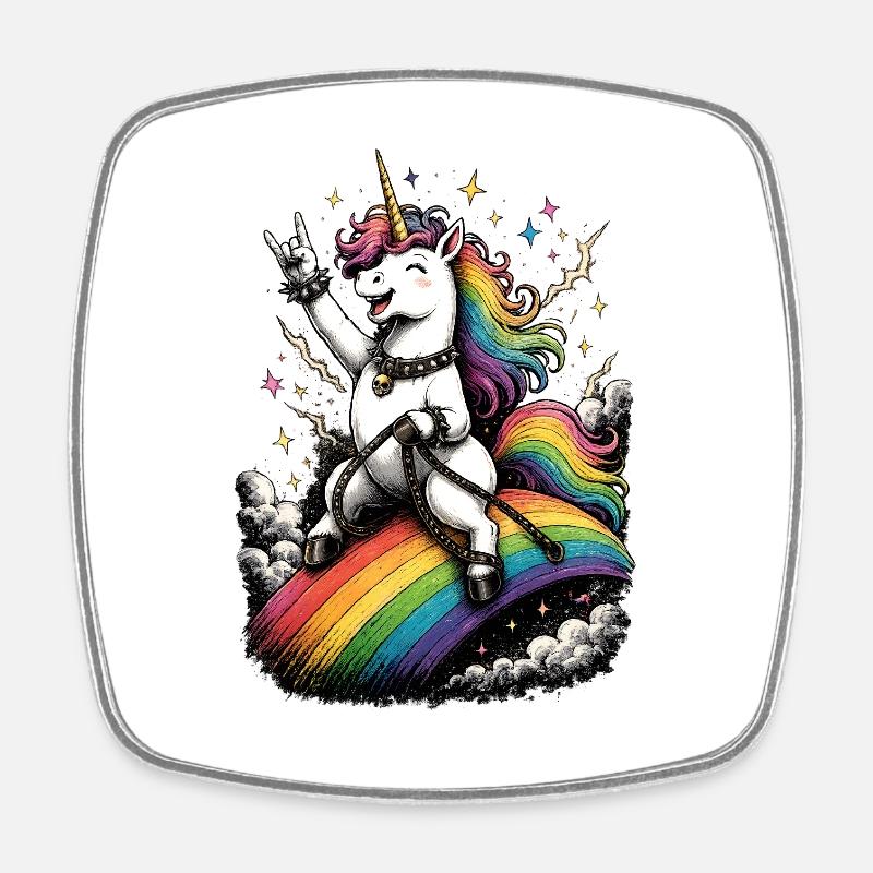 Unicorn on rainbow stage - Square fridge magnet - white
