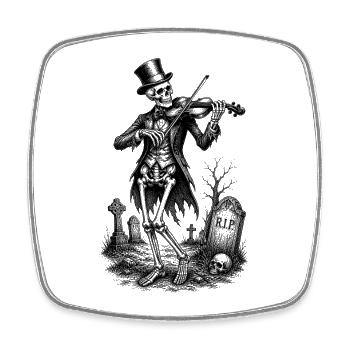 Violoniste squelette sur motif cimetière - Magnet carré - blanc - Devant