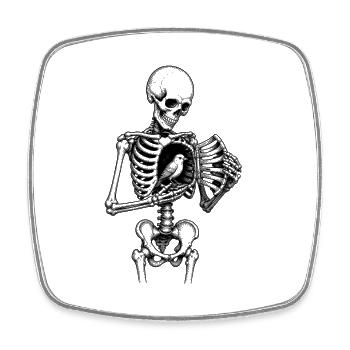 Motif squelette avec oiseau dans la cage thoracique - Magnet carré - blanc - Devant