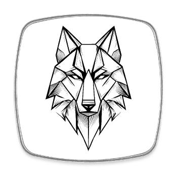 Moderner symmetrischer geometrischer Wolf - Viereckiger Kühlschrankmagnet - Weiß - Vorne