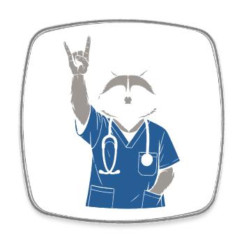 Krankenschwester Rock Waschbär – Humorvolle Krankenschwester - Viereckiger Kühlschrankmagnet - Weiß - Vorne