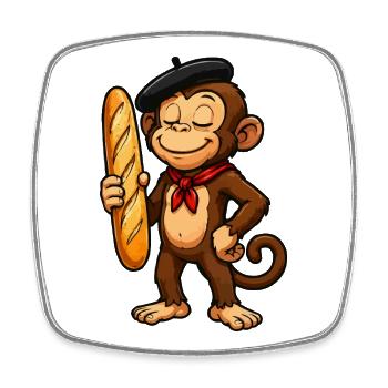 Baguette monkey with beret - Square fridge magnet - white - Front