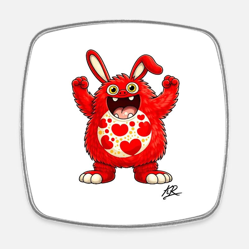Red Rabbit Happy Heart - Square fridge magnet - white