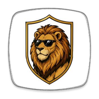 Lion avec des lunettes de soleil dans le bouclier - Magnet carré - blanc - Devant