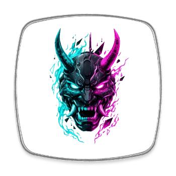 Neon Cyber Oni Mask - Viereckiger Kühlschrankmagnet - Weiß - Vorne