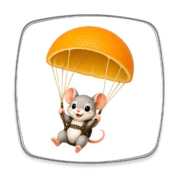 Cute Mouse with Orange Parachute Kawaii Motif - Square fridge magnet - white - Front