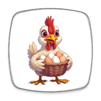 Chicken with egg basket - Square fridge magnet - white - Front