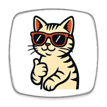 Katze mit Sonnenbrille und erhobenem Daumen - Viereckiger Kühlschrankmagnet - Weiß - Vorne
