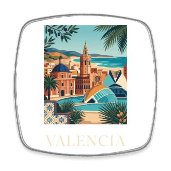 Valencia Küstenarchitektur Spanien Reiseplakat - Viereckiger Kühlschrankmagnet - Weiß - Vorne