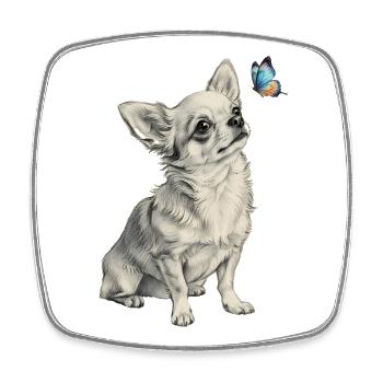 Chihuahua mit Schmetterling Hund Motiv - Viereckiger Kühlschrankmagnet - Weiß - Vorne