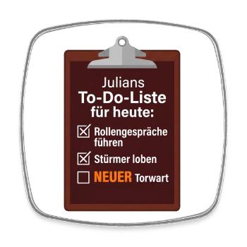 Julians Liste: Überraschung NEUER Torwart - Viereckiger Kühlschrankmagnet - Weiß - Vorne