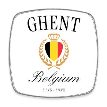 Gent Belgien Wappen Krone – Reise Souvenir - Viereckiger Kühlschrankmagnet - Weiß - Vorne