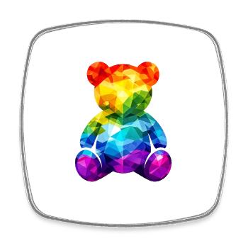 Regenbogen-Teddybär im geometrischen Muster - Viereckiger Kühlschrankmagnet - Weiß - Vorne