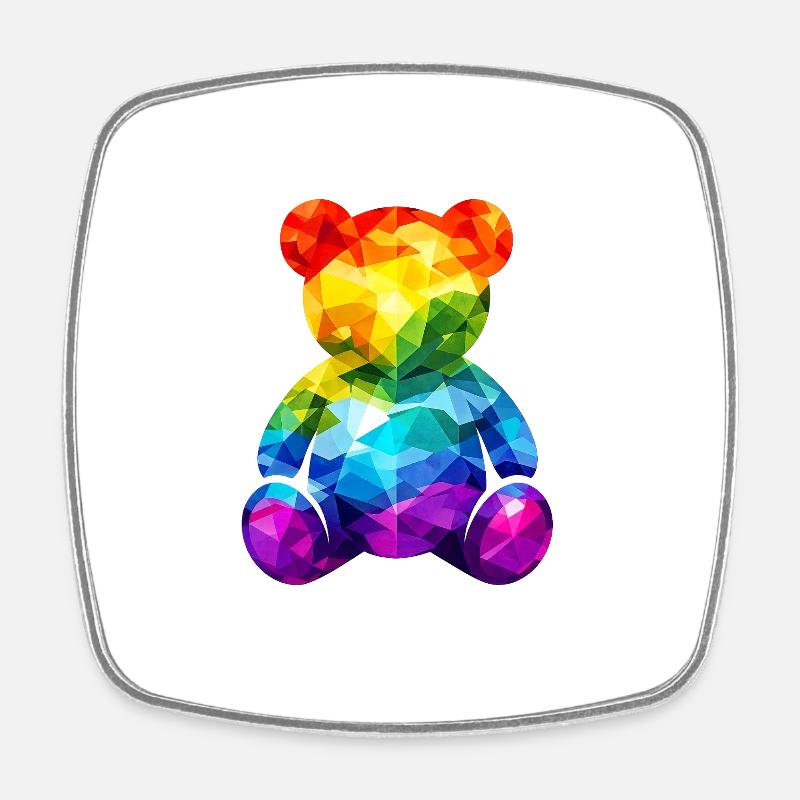 Rainbow teddy bear in geometric pattern - Square fridge magnet - white