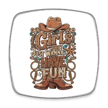 Cowboy Fun Typo Design - Viereckiger Kühlschrankmagnet - Weiß - Vorne