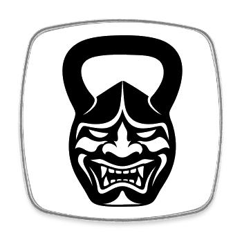 Gym Kettlebell Samurai Mask - Square fridge magnet - white - Front