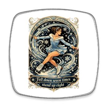 Figure Skating Art Nouveau Shirt: Stand Up - Square fridge magnet - white - Front