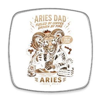 Widder-Papa: Kaffee und Astralfeuer – Tierkreis - Viereckiger Kühlschrankmagnet - Weiß - Vorne