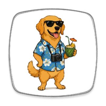 Beach dog with camera and cocktail - Square fridge magnet - white - Front