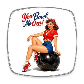 Retro Bowling Pin-Up: You Bowl Me Over! - Viereckiger Kühlschrankmagnet - Weiß - Vorne