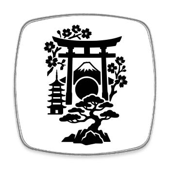 Japan Silhouette - Viereckiger Kühlschrankmagnet - Weiß - Vorne