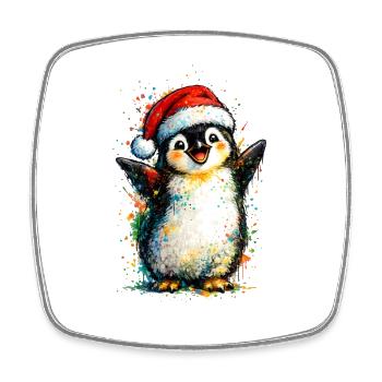 fröhlicher Weihnachtspinguin - Viereckiger Kühlschrankmagnet - Weiß - Vorne