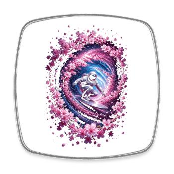 Astronaute surf dans un vortex, fleurs de cerisier - Magnet carré - blanc - Devant
