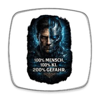 100% Mensch. 100% KI. 200% Gefahr - Viereckiger Kühlschrankmagnet - Weiß - Vorne