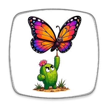 Colorful butterfly meets cactus hero - Square fridge magnet - white - Front