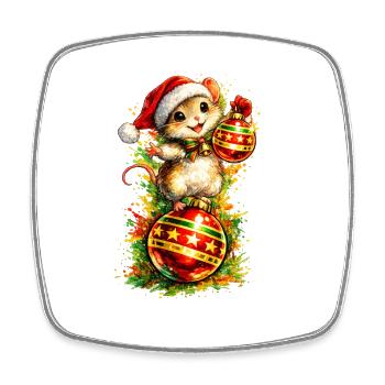 Maus auf Weihnachtskugel - Viereckiger Kühlschrankmagnet - Weiß - Vorne