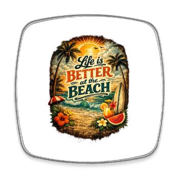 Life is better on the beach - Square fridge magnet - white - Front