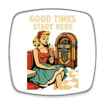 Retro 50s Diner Pin-Up Girl Milchshake Poster - Viereckiger Kühlschrankmagnet - Weiß - Vorne