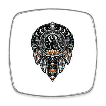 Mondtanz Mandala mit Lotusfeder - Viereckiger Kühlschrankmagnet - Weiß - Vorne