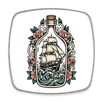 Boat Bottle Tattoo Retro Sea - Viereckiger Kühlschrankmagnet - Weiß - Vorne