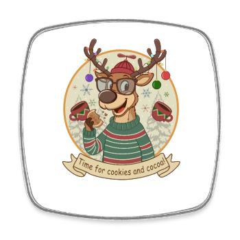 Reindeer with cocoa and cookies - Square fridge magnet - white - Front