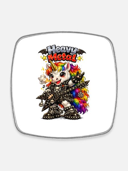 Unicorn Heavy Metal Rainbow Guitar - Square fridge magnet - white