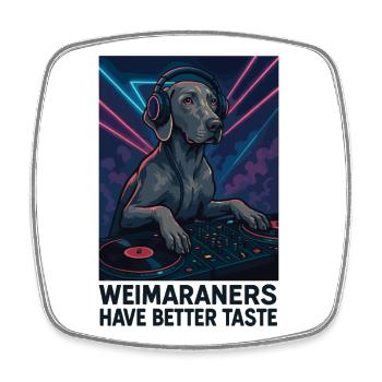 DJ Weimaraner : Élégant en boîte avec un casque - Magnet carré - blanc - Devant