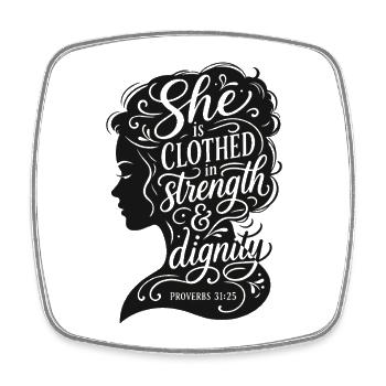Femme de force et de dignité - Proverbes 31:25 - Magnet carré - blanc - Devant
