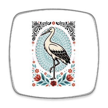 Cigogne dans le style cercle de fleurs - Magnet carré - blanc - Devant