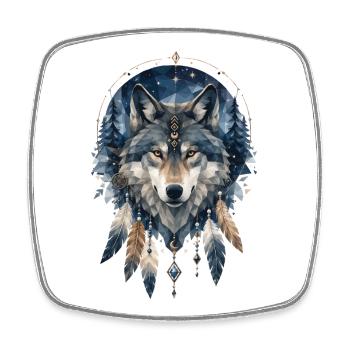 Motif mystique low poly du loup - Magnet carré - blanc - Devant