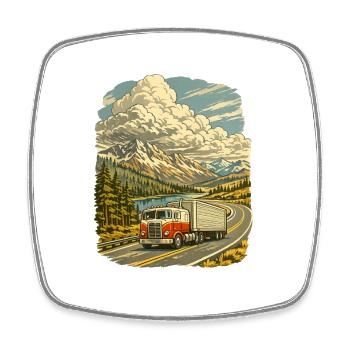 Truck Driver Truck Long-Distance Road Mountains - Square fridge magnet - white - Front