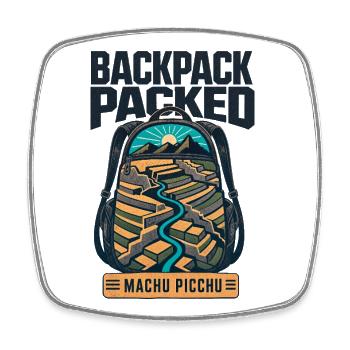 Inca Trail Machu Picchu Daypack, Backpack Packed - Square fridge magnet - white - Front