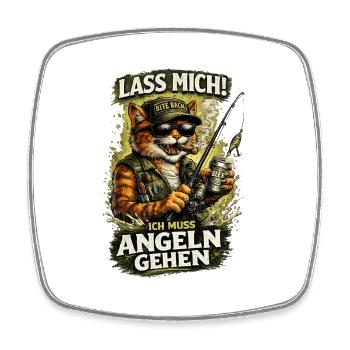 Lass Mich! ích muss Angeln gehen Katzenmotiv - Viereckiger Kühlschrankmagnet - Weiß - Vorne