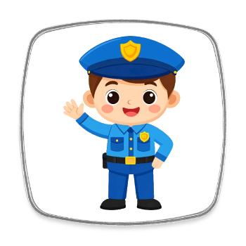 Kleiner Polizist in Uniform – Kawaii-Comic-Figur - Viereckiger Kühlschrankmagnet - Weiß - Vorne