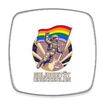 Solidarität Grenzenlos – Pride Kosmonaut - Viereckiger Kühlschrankmagnet - Weiß - Vorne