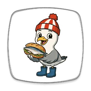 Möwe und Fischbrötchen - Viereckiger Kühlschrankmagnet - Weiß - Vorne
