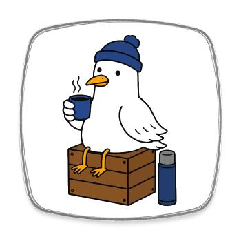 Mouette en pause café en hiver - Magnet carré - blanc - Devant