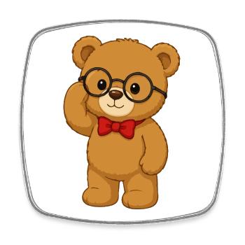 Ours intelligent avec des lunettes et un nœud papillon - Magnet carré - blanc - Devant